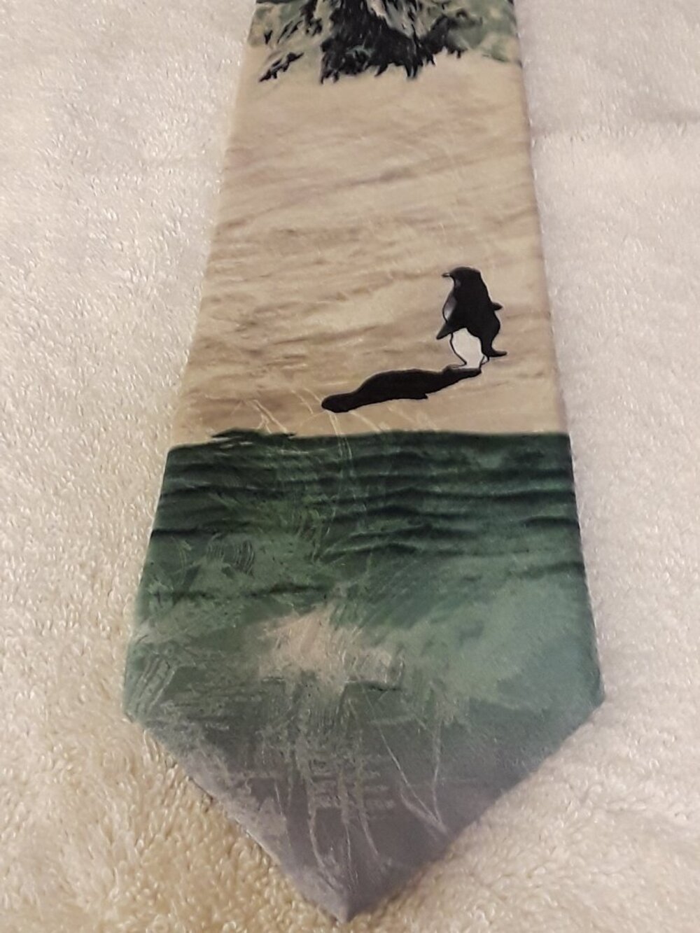 Endangered Species 100% Silk Tie "The Solitary Penguin" Made in USA Vintage 4" W